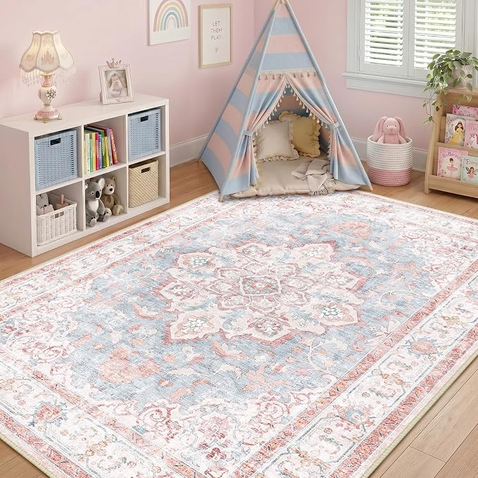 CAPALOCA Machine Washable Rugs Nursery Rug 6x9 Cute Girl Non Slip Low Pile - Image 2
