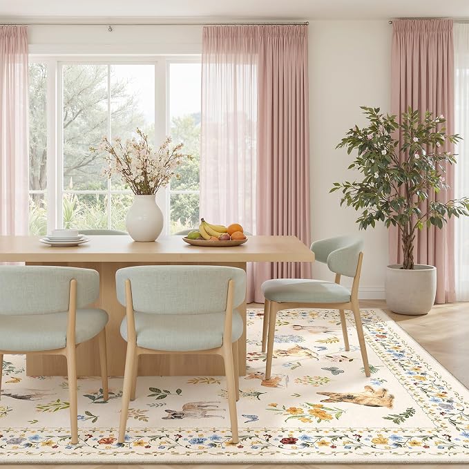 Soalmost Dog 9x12 Area Rugs for Living Room, Machine Washable Animal Floral - Image 2