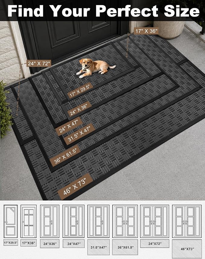 Mibao Front Door Mat Outdoor Entrance, Waterproof Dirt Trapper Doormat - Image 3