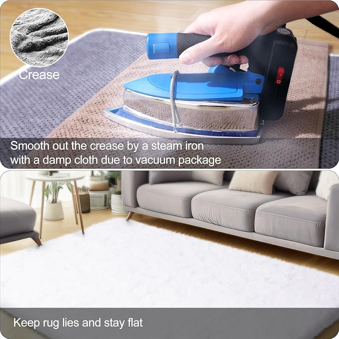 qulint 4x6 Area Rug for Bedroom, Fluffy Soft Shag White Carpet for Living Room - Image 5