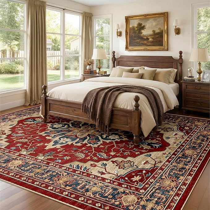 RELEANY Area Rugs Large 9'x12' Washable Non-Slip, Floral Vintage Distress - Image 2