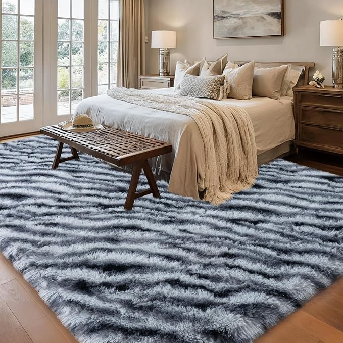 qulint Zebra Rug for Living Room, 8x10 Area Rug for Bedroom Soft Shaggy Animal - Image 2