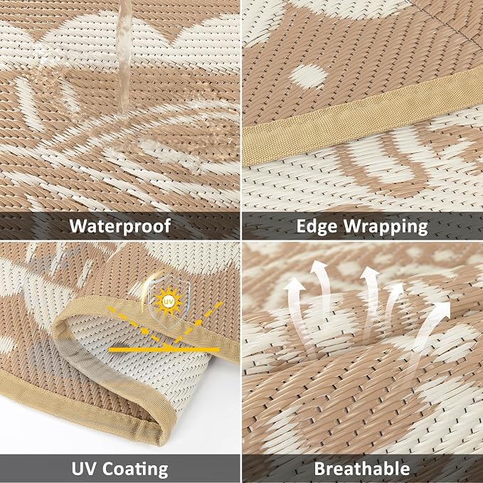 Pauwer Waterproof Outdoor Rug 8x10, Reversible Plastic Straw Patio Camping Rug - Image 3