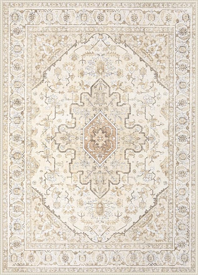 Area Rugs 9x12 Vintage Rug: Large Washable Living Room Rug Retro Medallion - Image 8