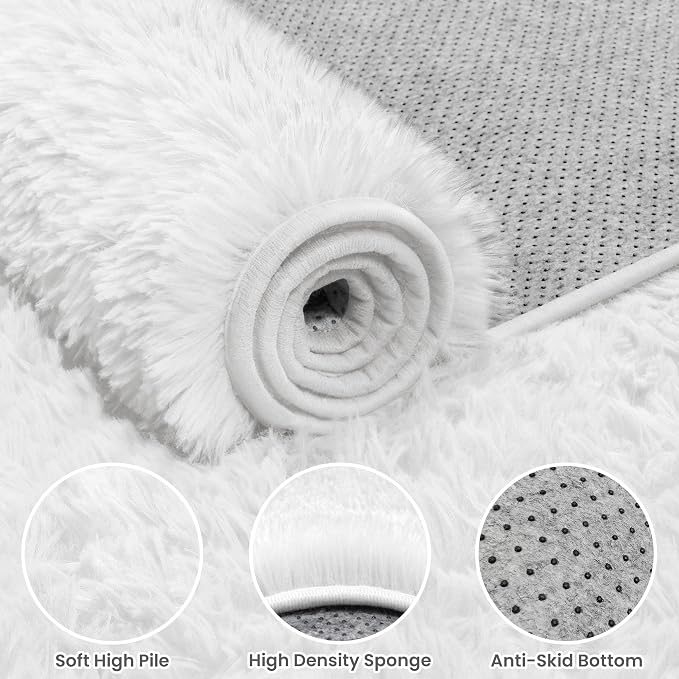 5x7 Area Rugs for Living Room: Ultra Soft Fluffy Shag White Rug for Bedroom - Image 5