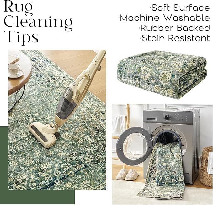 3x5 Area Rug for Entryway Indoor Low Pile Green Rugs - Image 4