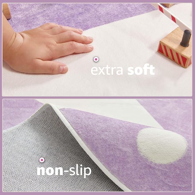 jinchan 5ft Round Rug Lilac Purple Washable Fun Cute Playroom Mat Non Slip - Image 5
