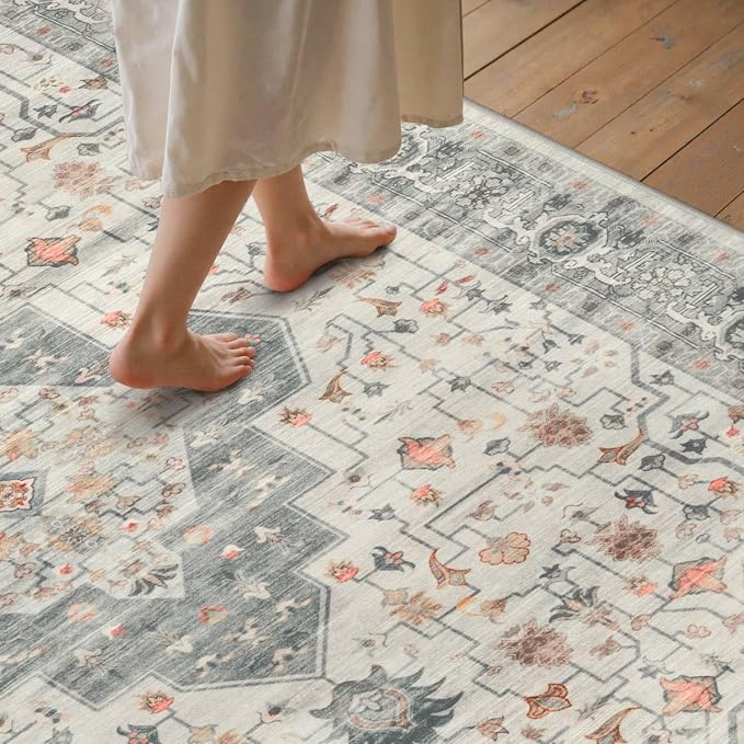 Rugxara 8x10 Washable Area Rug for Living Room, Vintage Neutral Extra Large - Image 4