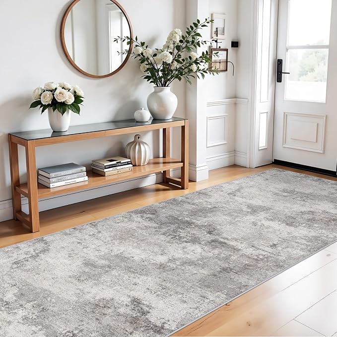 Washable Wide Runner Rug 4x10 : Modern Abstract Hallway Rugs - Image 3