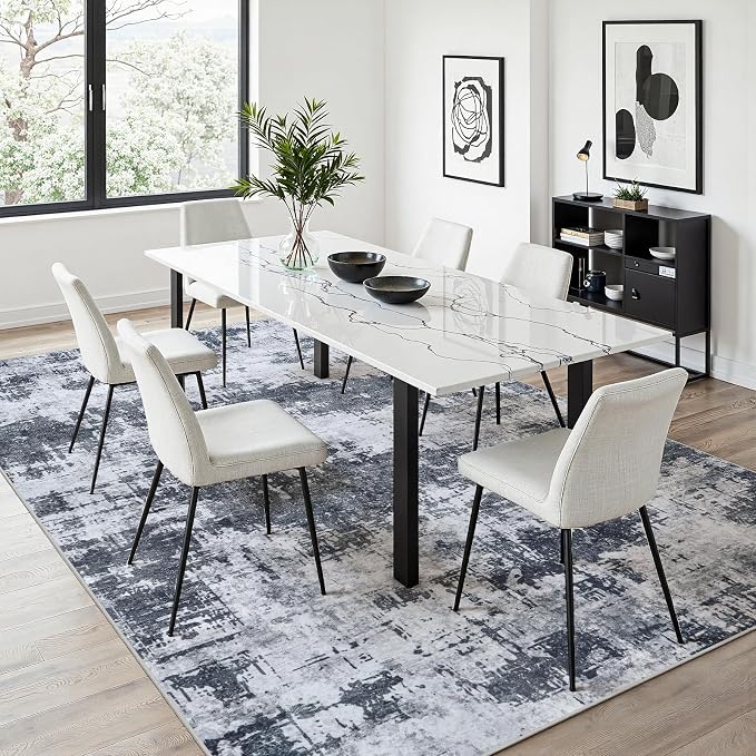 6x9 Area Rugs for Living Room Washable: Abstract Soft Thin Low Pile Black Rug - Image 8