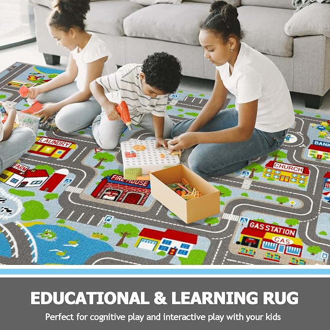 Capslpad Sky Blue Car Road Kid Rug Carpet Playmat - Image 7