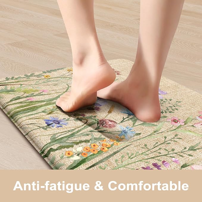 KIMODE Anti Fatigue Mats for Kitchen Floor 17"x59"+17"x29", Farmhouse Floral - Image 2