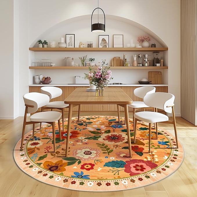 RELEANY Floral 4ft Area Rugs Washable Print Boho Cute Carpet Non Slip Flower - Image 9