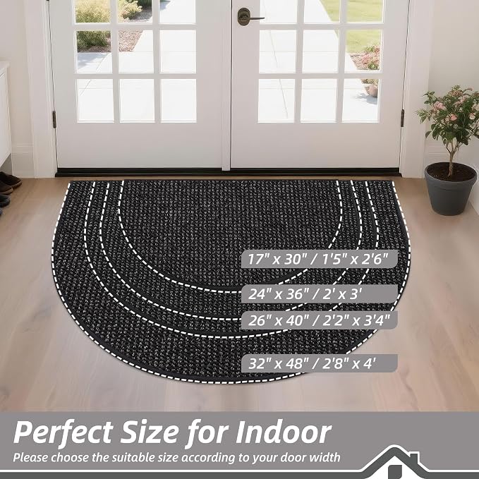 BEQHAUSE Dirt Trapper Door Mat 17" x 30" Half Circle Non Slip Washable Doormats - Image 2