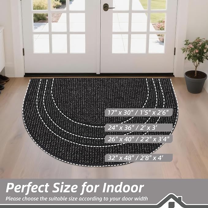 BEQHAUSE Dirt Trapper Door Mat 24" x 36" Half Circle Non-Slip Washable Doormats - Image 2