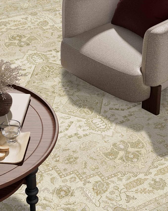 Latte&Fog 9x12 Area Rug for Living Room, Extra Large Vintage Beige Washable Rugs - Image 5
