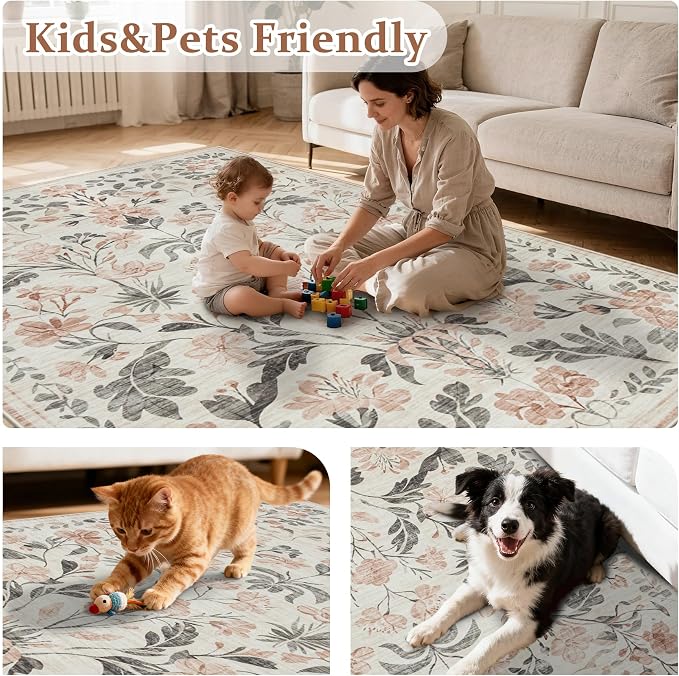 5x7 Area Rugs Washable Rug: Boho Living Room Rug Soft Non-Slip Low Pile Carpet - Image 6