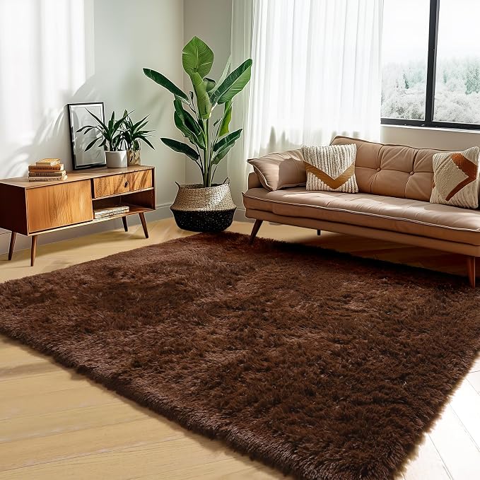 Amdrebio Dark Brown Area Rugs for Bedroom Living Room, 5x7 Fluffy Shaggy Plush - Image 9