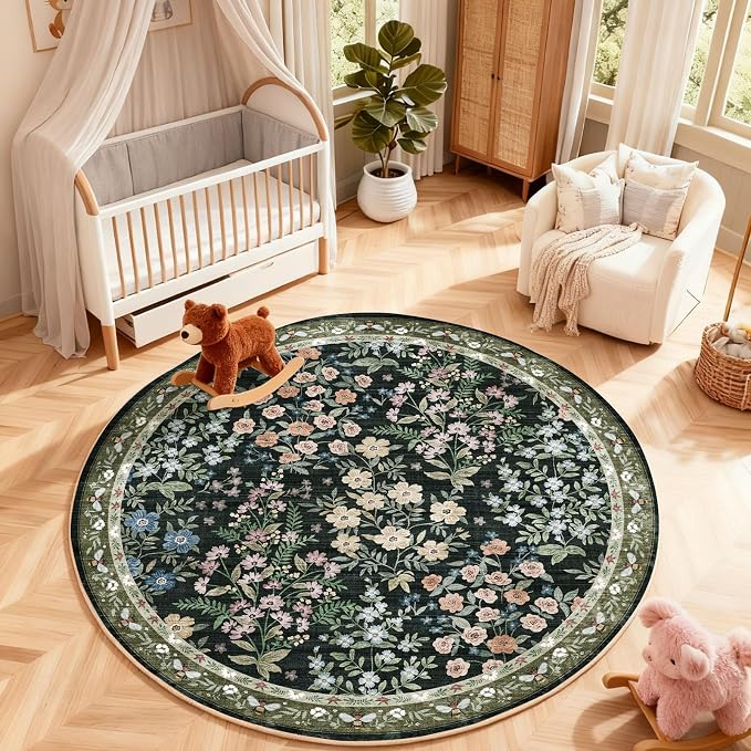 Washable Round Rugs for Bedroom 4ft: Living Room Rug Stain Resistant Non Slip - Image 6