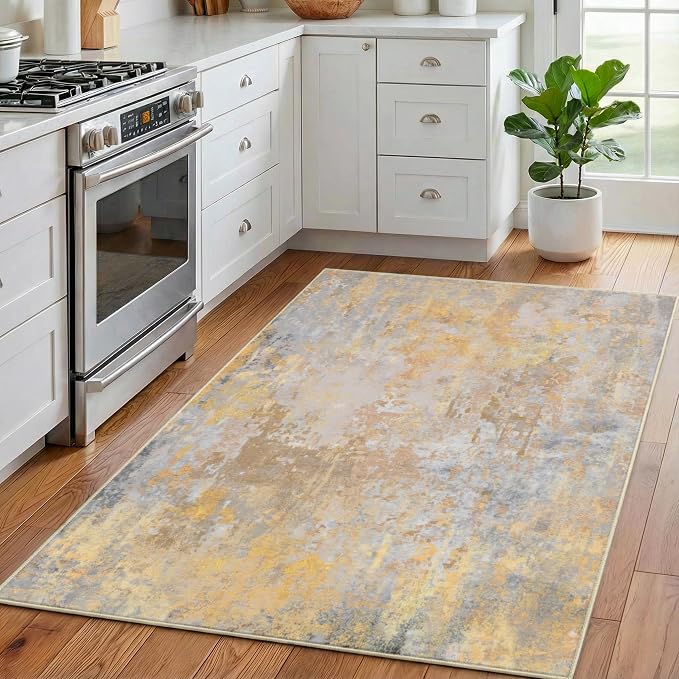 Beige Gold Entryway Rug 3x5 Door Mat Indoor Entrance 36x60, Washable Small - Image 2