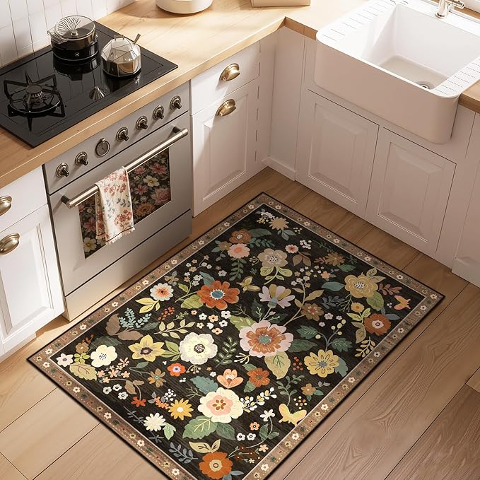 RELEANY Floral 2x3 Area Rugs Washable Print Boho Cute Carpet Non Slip Flower - Image 2