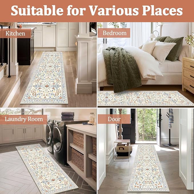 Yamaziot Washable Runner Rug 2x6 – Non Slip Boho Floral Hallway Runner Rug - Image 6