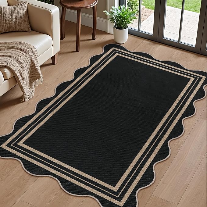Scalloped Easy Jute 3x5 Outdoor Rug, Washable Rugs by LORWER