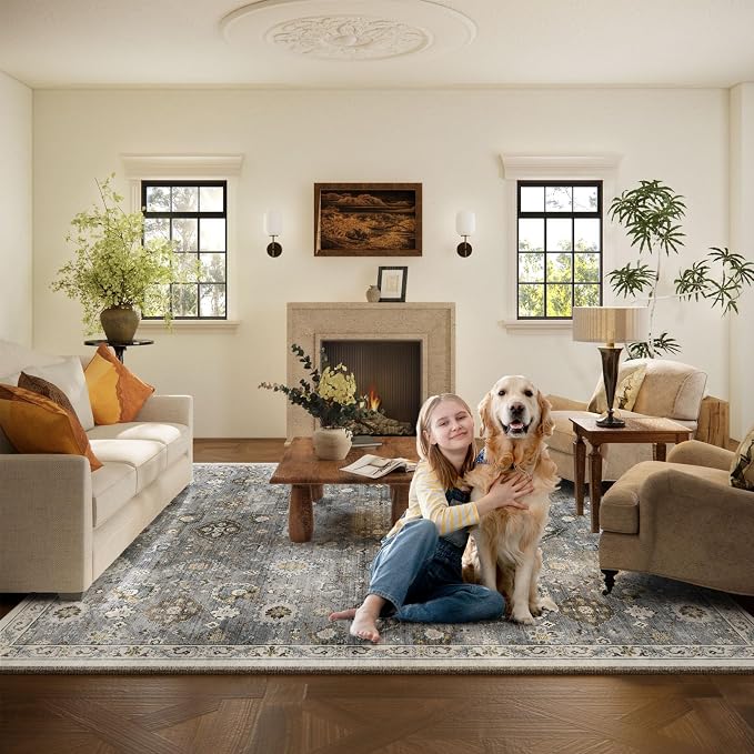 Machine Washable Rug for Living room: 8x10 Area Rugs Boho Vintage Rugs Stain - Image 6