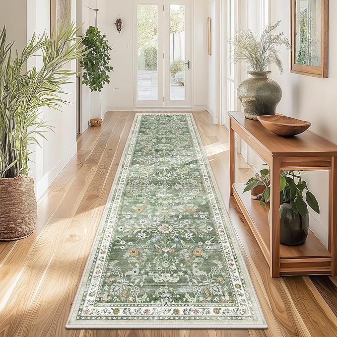 Yamaziot Washable Runner Rug 2x8 – Non Slip Boho Floral Hallway Runner Rug by Yamaziot