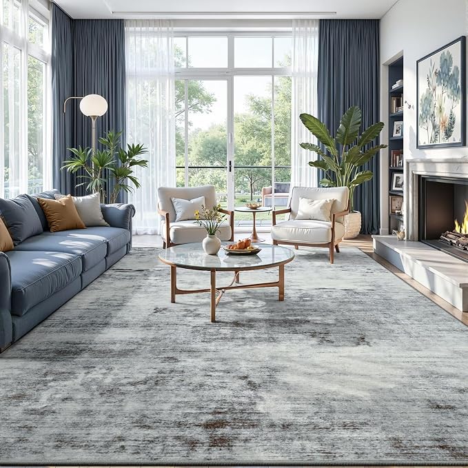 Toneed Abstract Area Rug 9x12 Modern Washable Rug Soft Non Slip Rug Low Pile - Image 4
