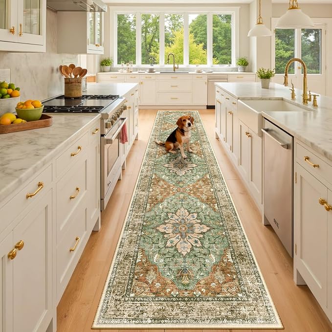 RELEANY Area Rugs Runner 2'x10' Washable Non-Slip, Floral Vintage Distress by RELEANY