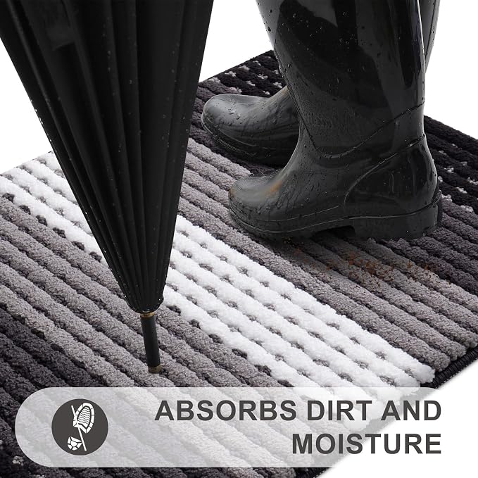 Kitinjoy Indoor Outdoor Door Mat, 32x20 Non-Slip Absorbent Dirt Trapper - Image 2
