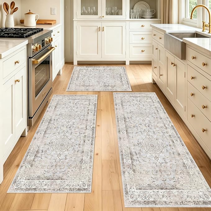 Sofort Boho Kitchen Rugs Set of 3, Non Slip Washable Kitchen Mats by Unknown