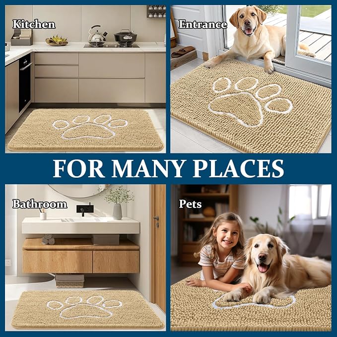 OLANLY Dog Door Mat for Muddy Paws 34x21, Paw Print Design, Absorbs Moisture - Image 8