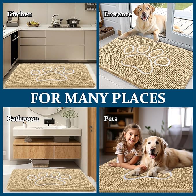 OLANLY Dog Door Mat for Muddy Paws 47x32, Paw Print Design, Absorbs Moisture - Image 8