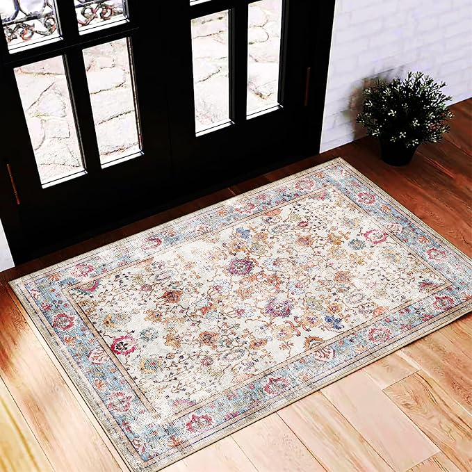 CHAMPLANT Area Rug 2'x3' Washable Rug Door Mat Vintage Distressed Doormat by CHAMPLANT