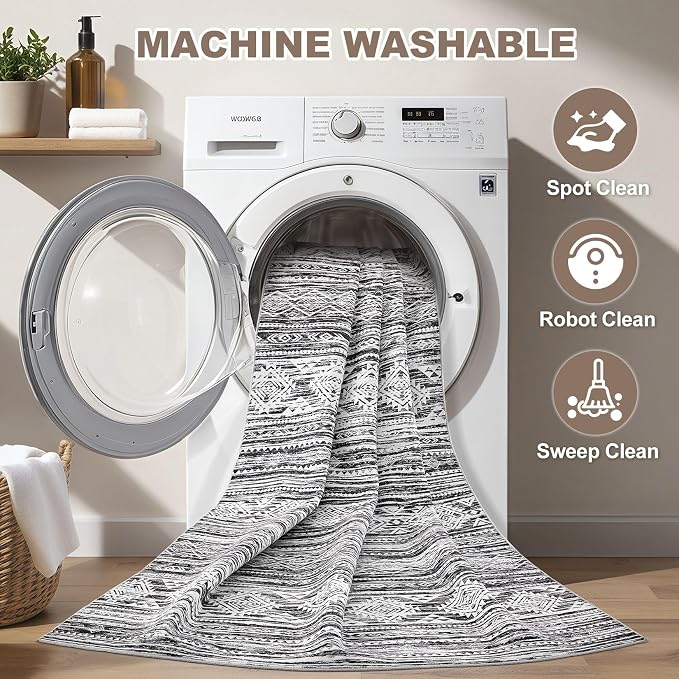 Nakagishi Bedroom Rug Area Rugs 4x6: Washable Boho Neutral Farmhouse Stain - Image 2