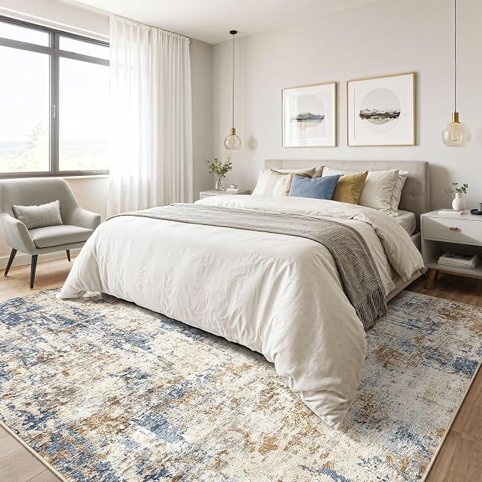 6x8Ft Area Rug Washable Rugs: Living Room Large Abstract Modern Soft Stain - Image 5
