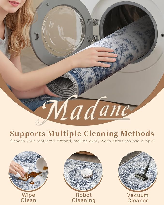 Madane Washable Area Rug 2x3, Small Entryway Rug Non-Slip Vintage Door Mat - Image 8