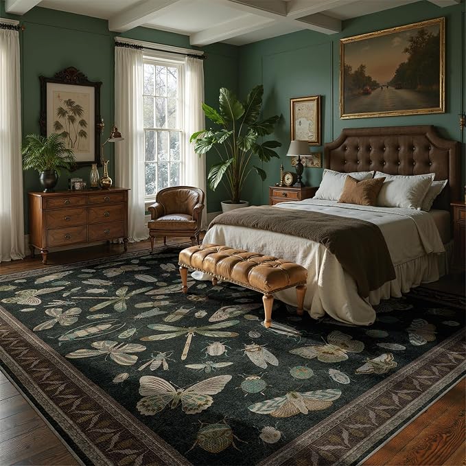 DCX 8x10 Washable Insect Rug, Vintage Gothic Black Rug - Image 3
