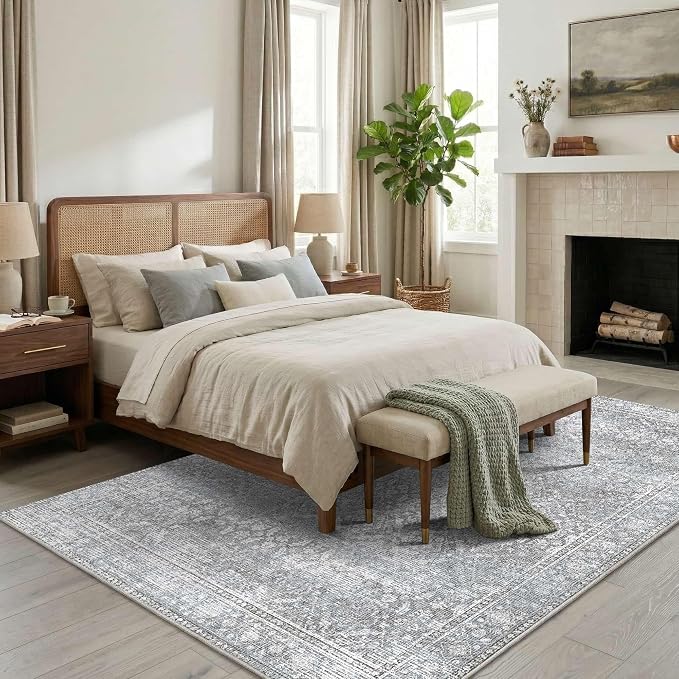 Latte&Fog 5x7 Area Rugs for Living Room Bedroom, Vintage Grey Washable Rug - Image 3