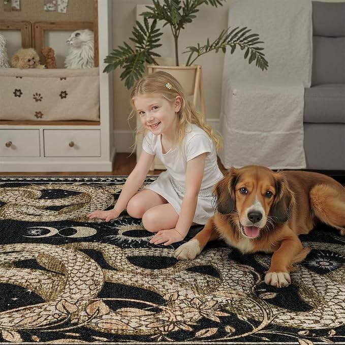 DCX Washable 8x10 Snake Rug, Soft Low Pile Carpet, Kid & Pet Friendly - Image 3