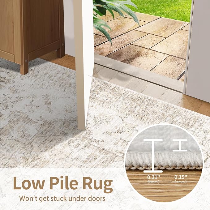 Rugxara 8x10 Washable Area Rug for Living Room, Extra Large Neutral Vintage - Image 6