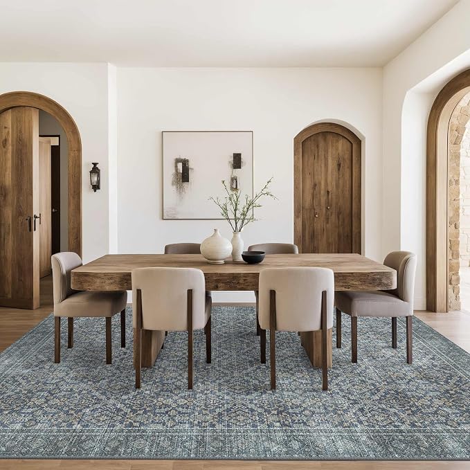 Latte&Fog 8x10 Area Rugs for Living Room, Large Vintage Blue Washable Rug - Image 5