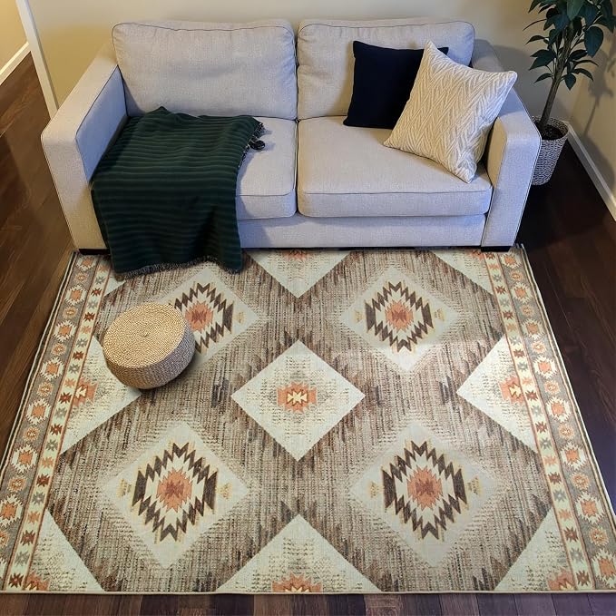 BESTSWEETIE Area Rug 4x4 Rug Machine Washable Non-Slip Low Pile Print Pattern - Image 7