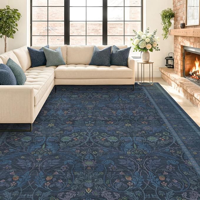 Navy Blue 8x10 Large Rugs for Living Room, Machine Washable Soft Dark Blue Area by Evyhood