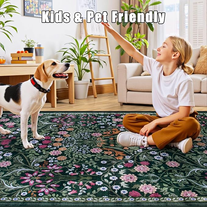 8x10 Area Rugs for Living Room: Floral Washable Rug Vintage Large Soft Boho - Image 7