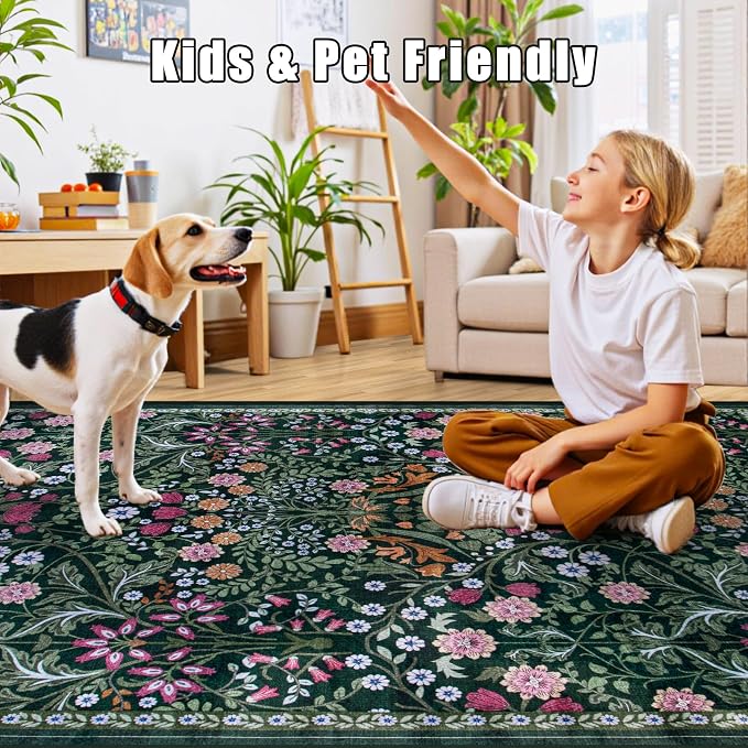Area Rug Living Room Rugs: Floral 4x6 Washable Rug Vintage Soft Boho Non-Slip - Image 8