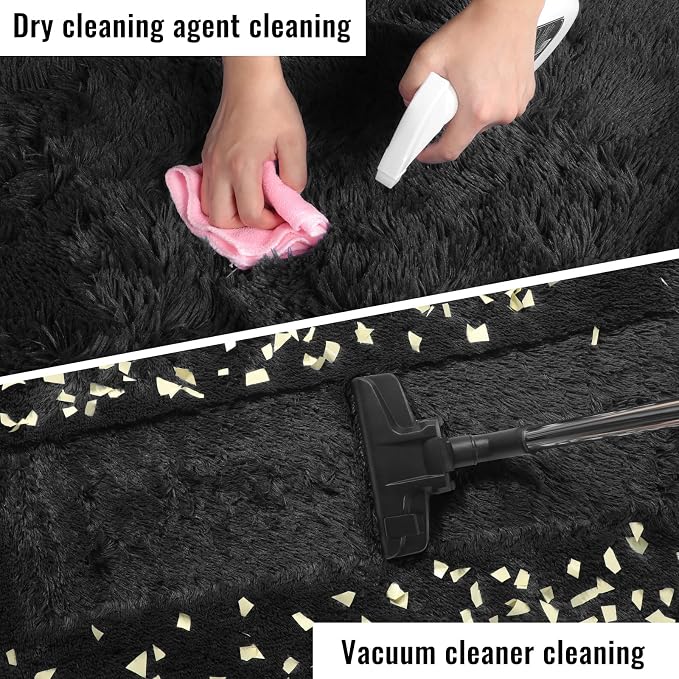 PAGISOFE 4x6 Fluffy Bedroom Rugs Black Modern Living Room Area Rug Fuzzy Shaggy - Image 4