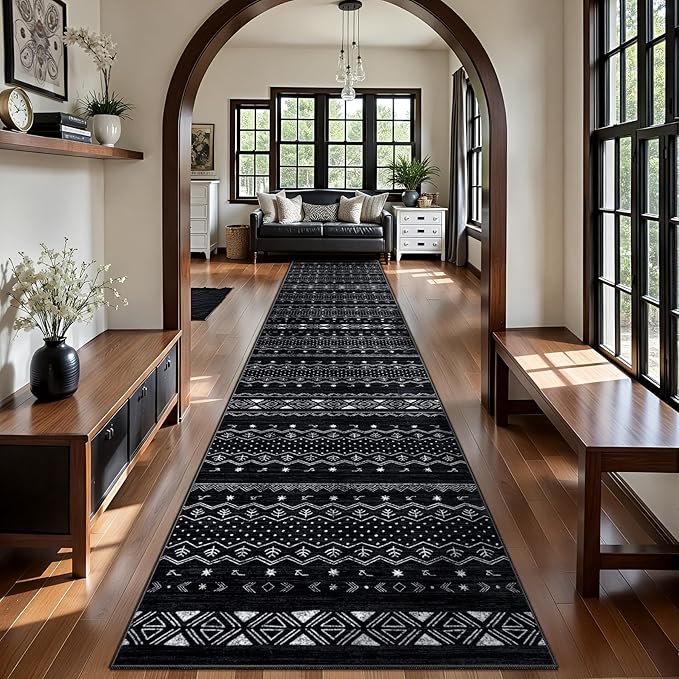 SERISSA Hallway Runner Rug, 2x12 Washable Non-Slip Black and White Runners by SERISSAHomeDecorCollection